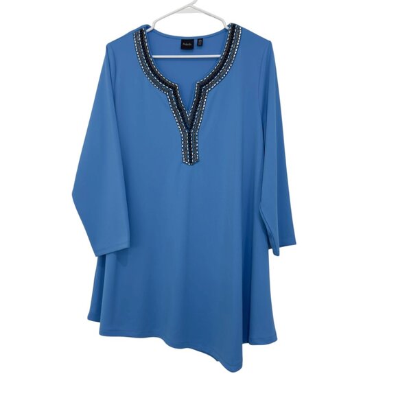 Rafaella Womens Silver Beaded Tunic Top SZ XL Blue Stretch Polyester V-Neck - Picture 13 of 13